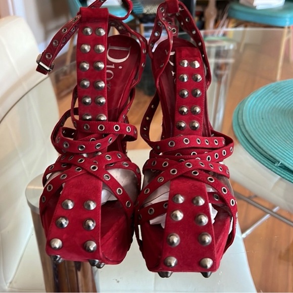 Dior Shoes - INTEREST CHECK Dior Red Suede Studded Platform Heels